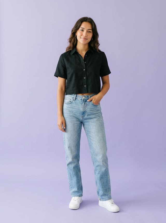 Crop Sleeve Top Black